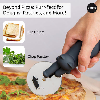 OTOTO Kitty Cut Pizza Cutter Wheel - Pizza Cutters Stainless Steel, Funny Kitchen Gadgets and Kitchen Gifts, Cat Gift for Women Cat Lovers (kitty cut)