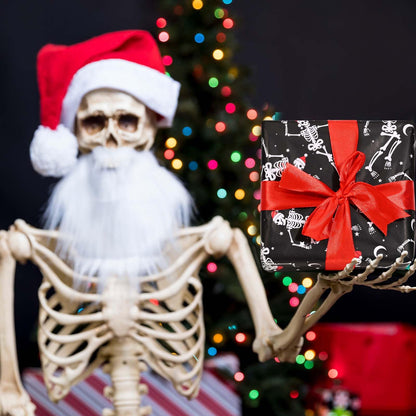 Bolsome 100 Sheets 20 * 14 Inches Christmas Tissue Paper for Gift Bags Black Dancing Skeleton with Santa Hat Printed Tissue Paper Spooky Decorative Tissue for Xmas Party Winter Holidays DIY Crafts
