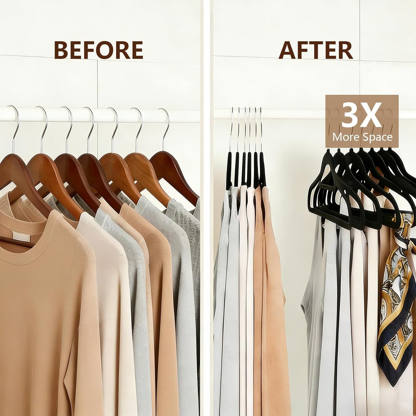 Skiennix Velvet Hangers - 50 Pack Heavy Duty Non-Slip Space Saving Coat Hangers | Black with 360° Rotating Hook