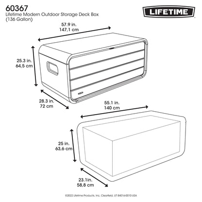 LIFETIME 136‑Gallon Modern Deck Box, Outdoor Storage Container, Weather‑Resistant, UV‑Protected, Lockable Lid