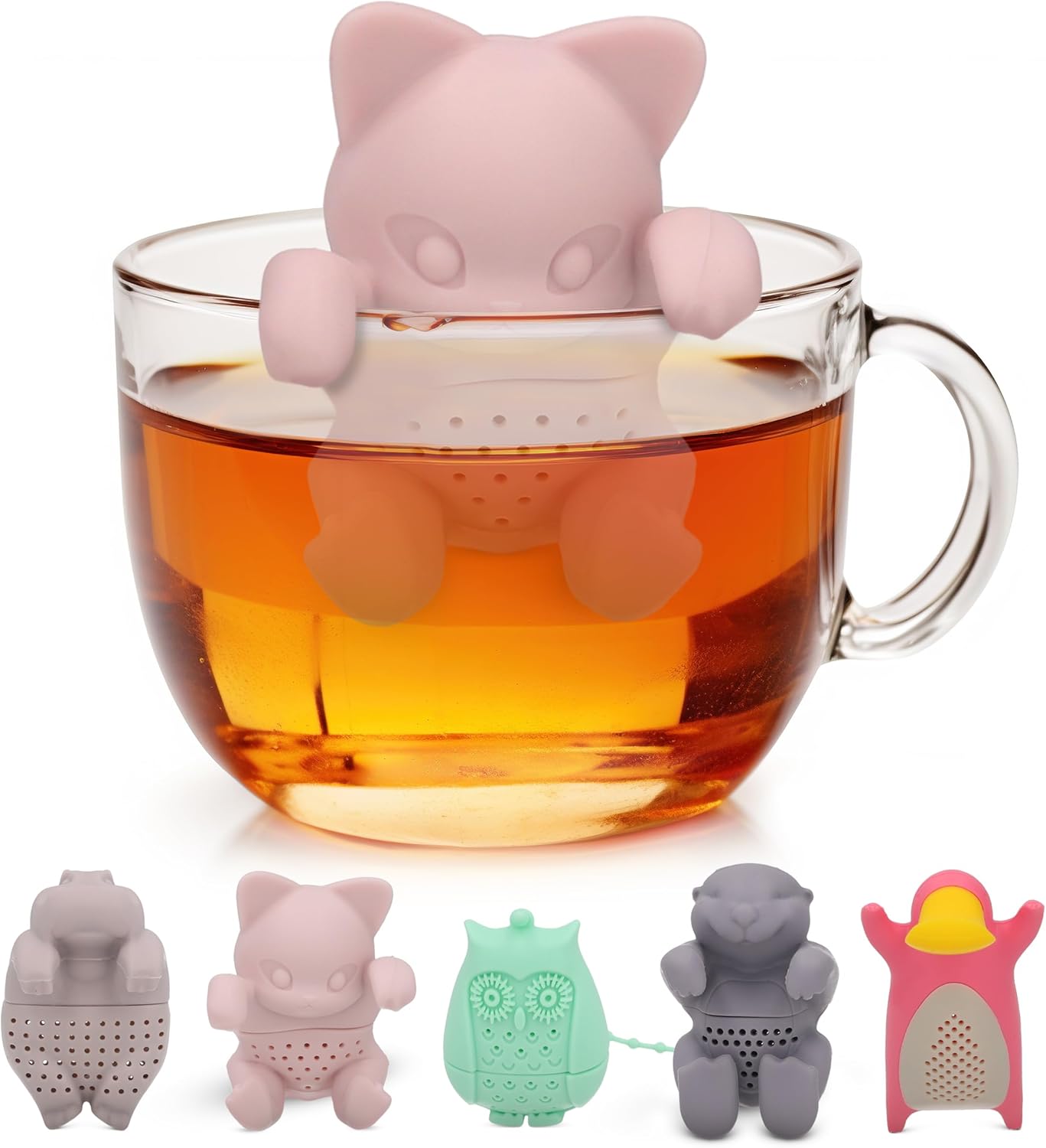 Tea Infuser for Loose Leaf Tea - Par-Tea Pack Silicone Strainer Animals, 5-Pack Loose Leaf Steeper Set in Multi-Color