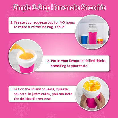 Slushie Maker Cup, DIY Magic Squeeze Cup for Juices, Milk, Ice Cream, Double Layers Silica Cup with Lid & Straw