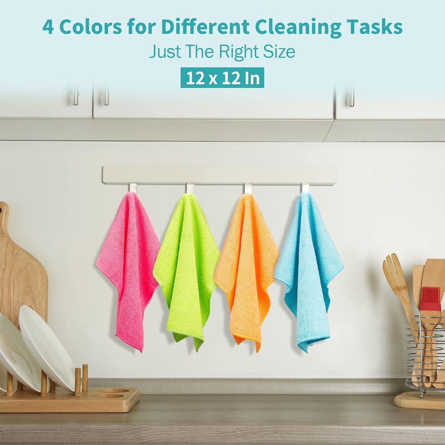 HOMERHYME Microfiber Cleaning Cloth, 100 Pack Cleaning Rags, 12" x 12" Shop Towels, Lint Free Reusable All Purpose Microfiber Towels for Cars Kitchen House Office Automotive
