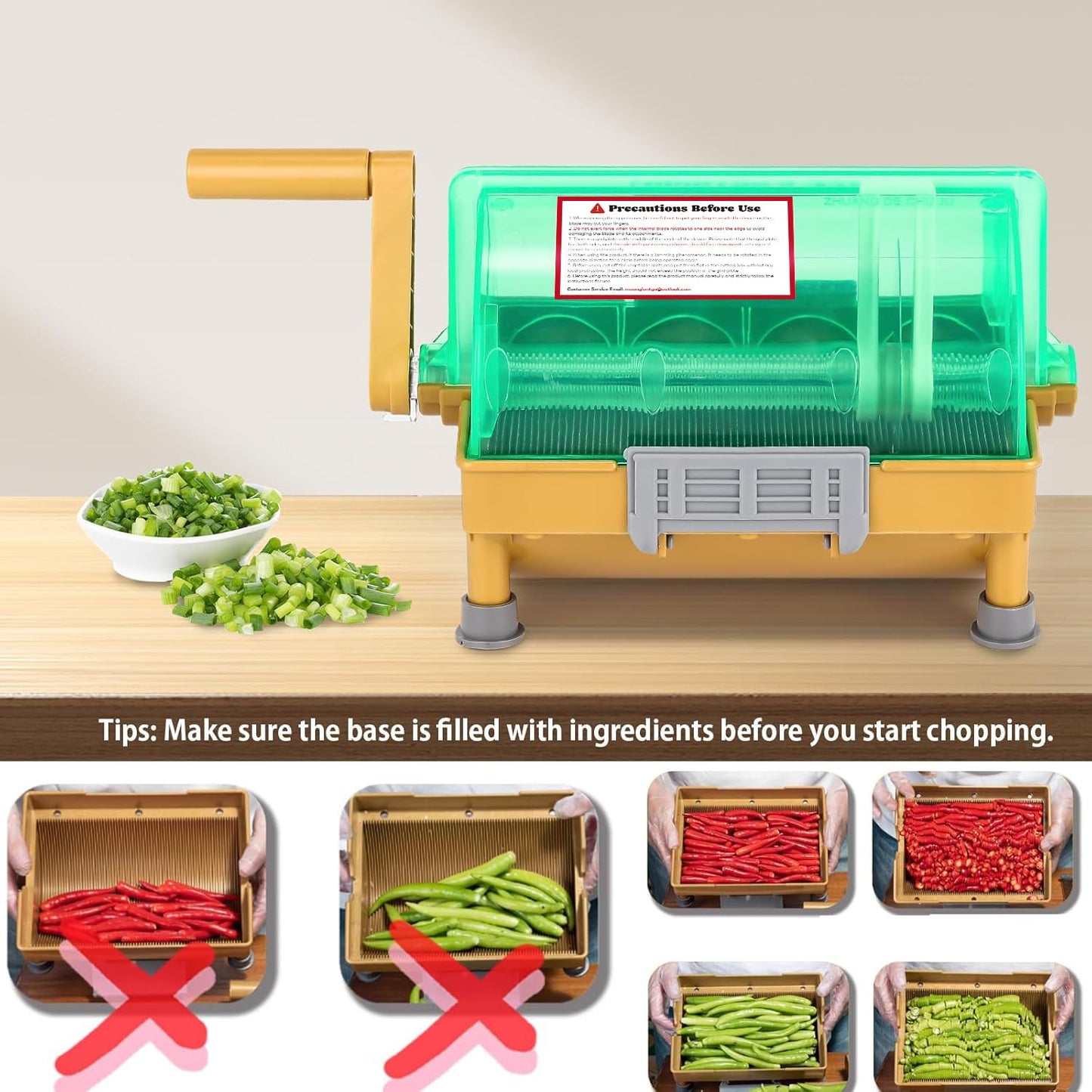 Moongiantgo Commercial Hand Scallion Cutter Green Onion Chopper Shredder Slicer, Stainless Steel Blade, Make 3MM Chopped Scallions/Green Onions/Spring Onions/Leeks/Cilantro/Garlic (Hand Crank)
