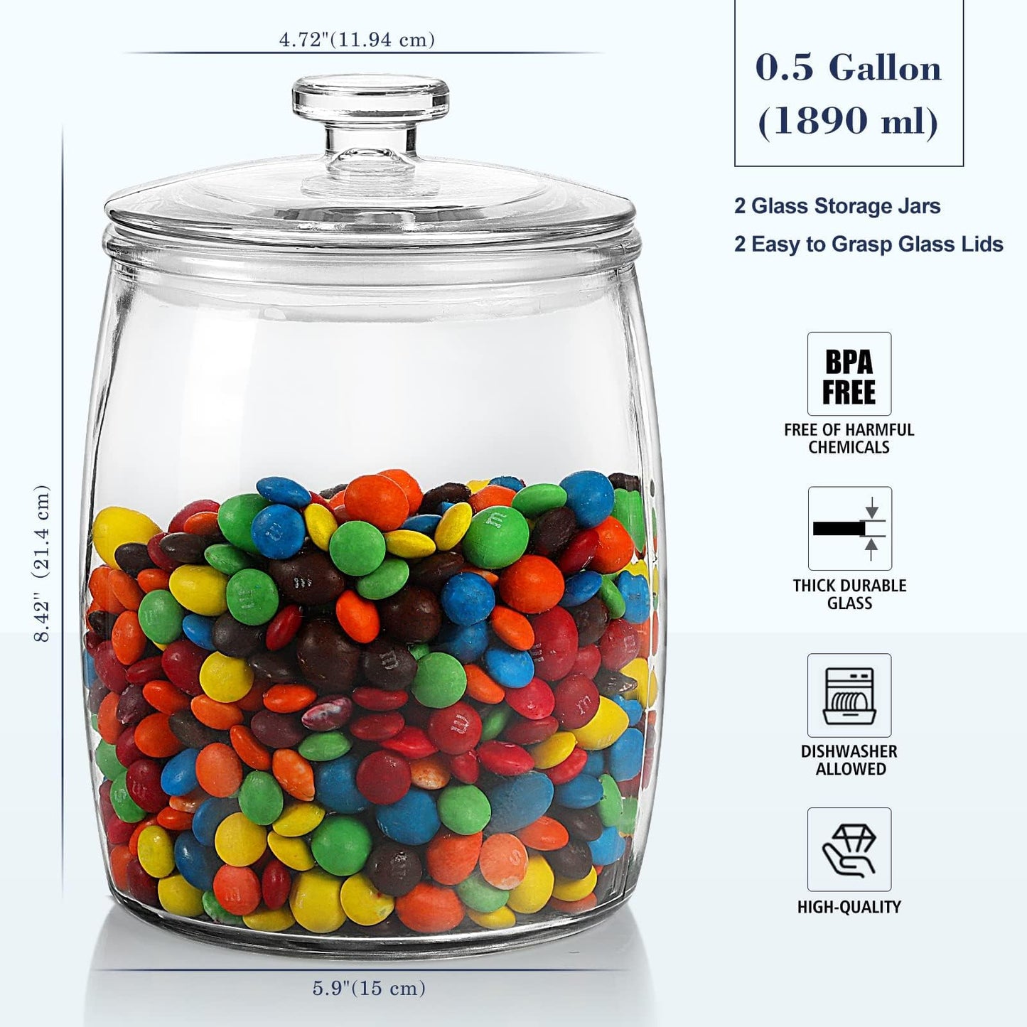Ritayedet Half Gallon Glass Jars with Lid, Wide Mouth Cookie Jars Set of 2, Apothecary Jar for Candy, Glass Canisters for Kitchen Storage and Laundry Organization