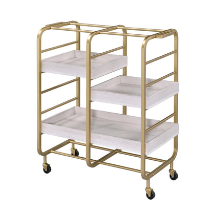 agnixnaf Serving Cart, with 3 Adjustable Trays, 4 Smooth Rolling Casters, Gold and White Wash, Easy to Maintain, for Living Room, Dining Room