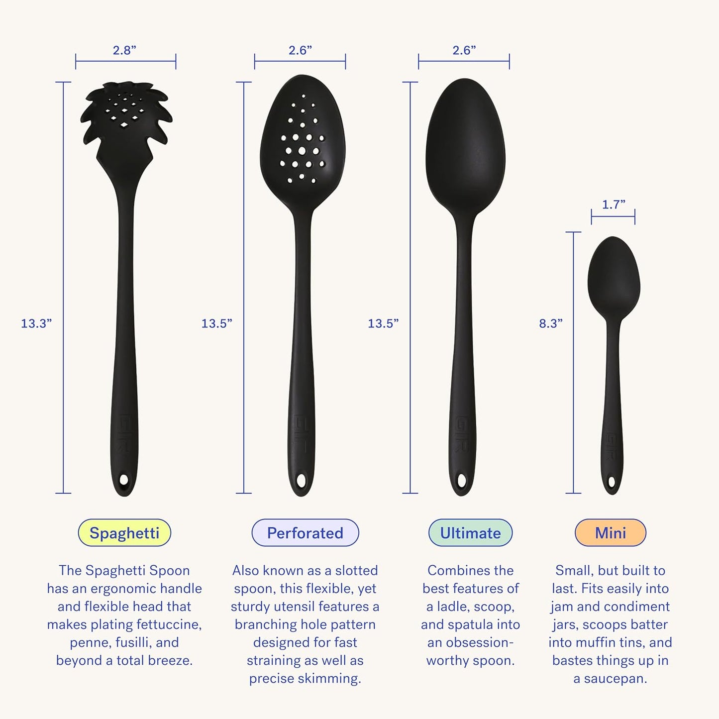GIR Premium Perforated Spoon, Non-Stick Heat Resistant Silicone Straining Spoon, 13 IN, Navy (GIRSNH381NVY)