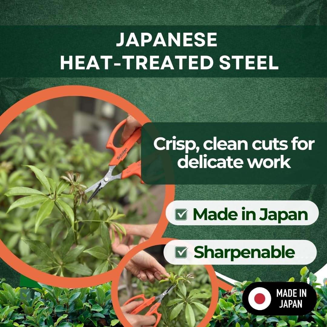Saboten 6.3" Japanese Harvesting Shears, Magnetic Springless Assist, Fine-Tip Angled Blade, Fluorine-Coated Stainless Steel, Ergonomic Non-Slip Grip, Safety Lock, Made in Japan