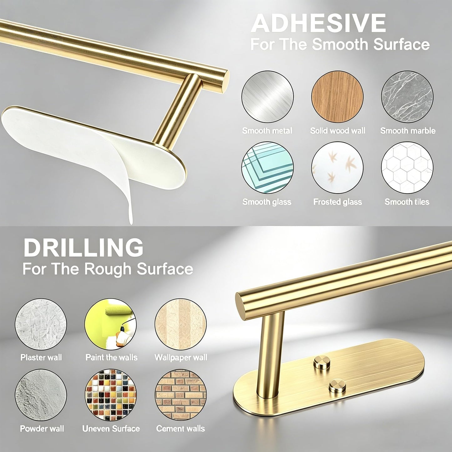 Gewtur Gold Paper Towel Holder Under Cabinet, Adhesive Paper Towel Roll Holder Stick on Wall, Stainless Steel Towel Paper Holder for Bathroom Kitchen