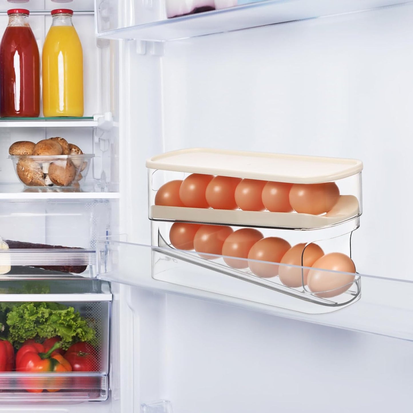 PRETYZOOM Automatic Rolling Egg Holder for Fridge, Home Egg Dispensing Organizer Refrigerator