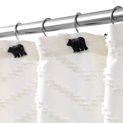 Bear & Deer Shower Curtain Hooks：12 Pcs Black Rustic Cabin & Christmas Reindeer Decorative Hooks Rustproof Stainless Steel Rings - Farmhouse Lodge Western & Woodland-Themed Bathroom Home