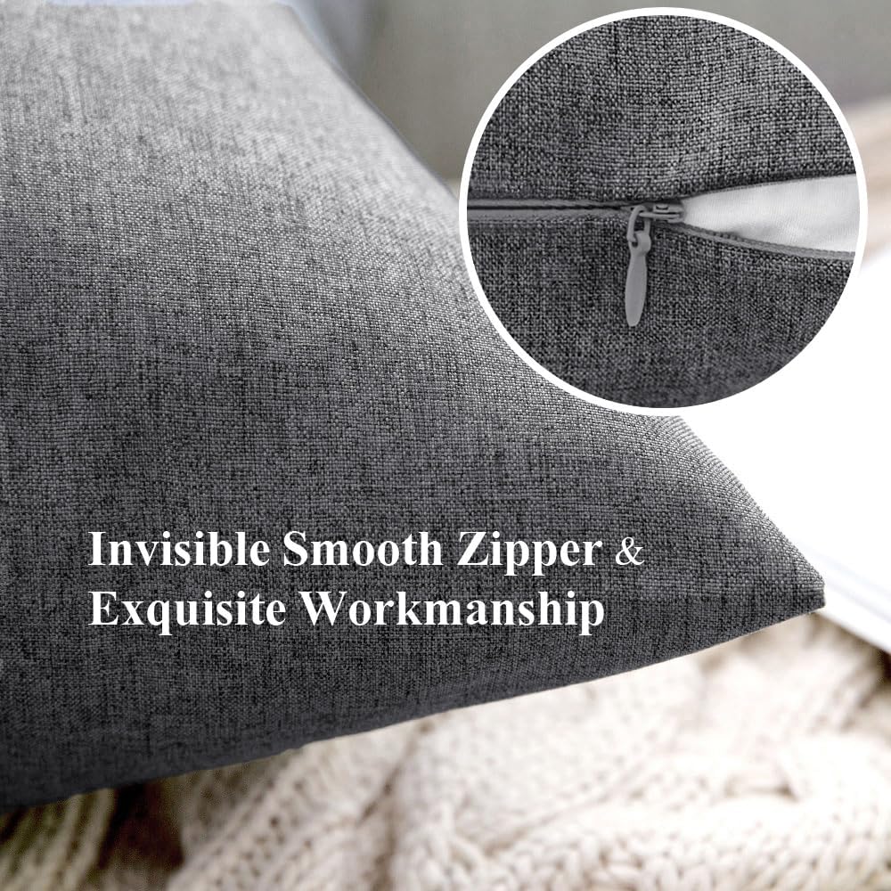 MIULEE Decorative Outdoor Throw Pillow Covers - Waterproof Faux Linen Cushion Cases | 22x22 Inch Light Grey - Set of 2