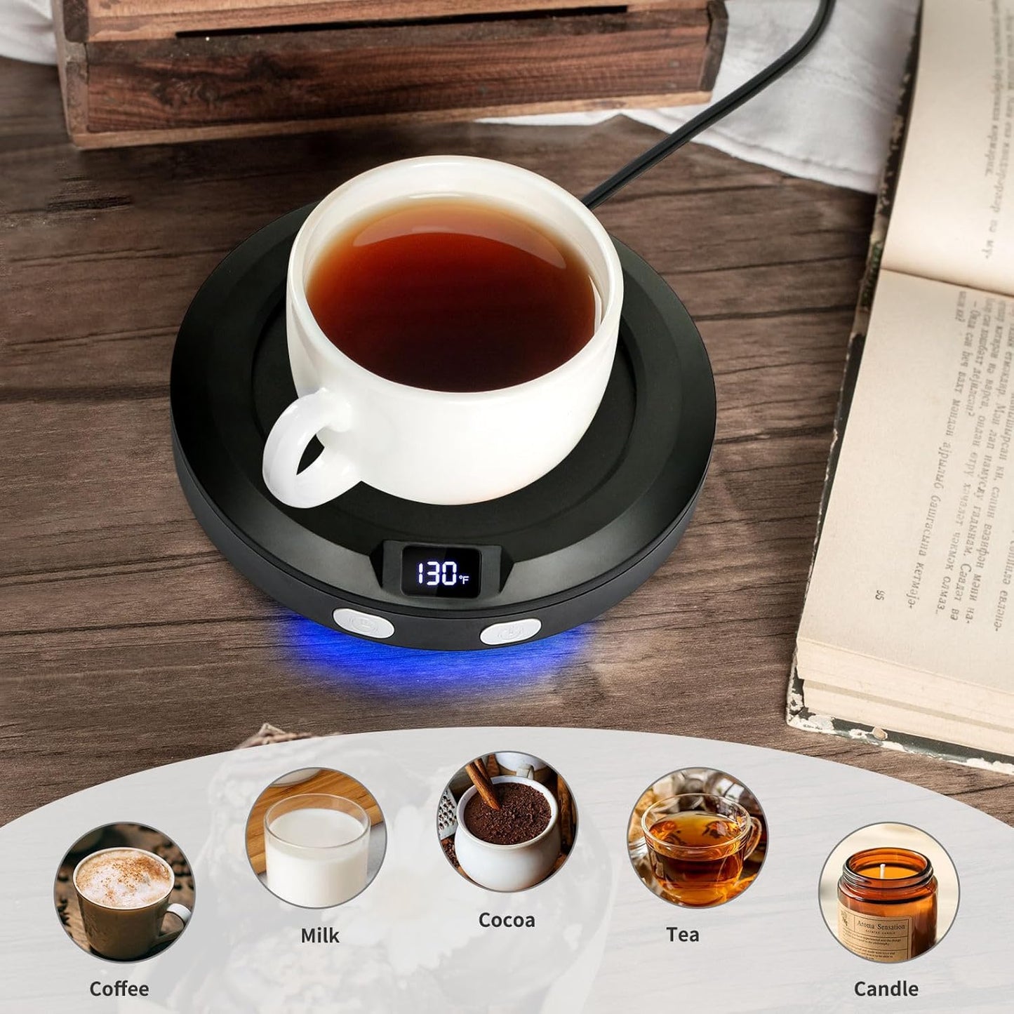 2-12H 3 Setting VOBAGA Coffee Mug Warmer with Auto Shut Off & Temperature for Desk Candle Warmer Plate Coffee