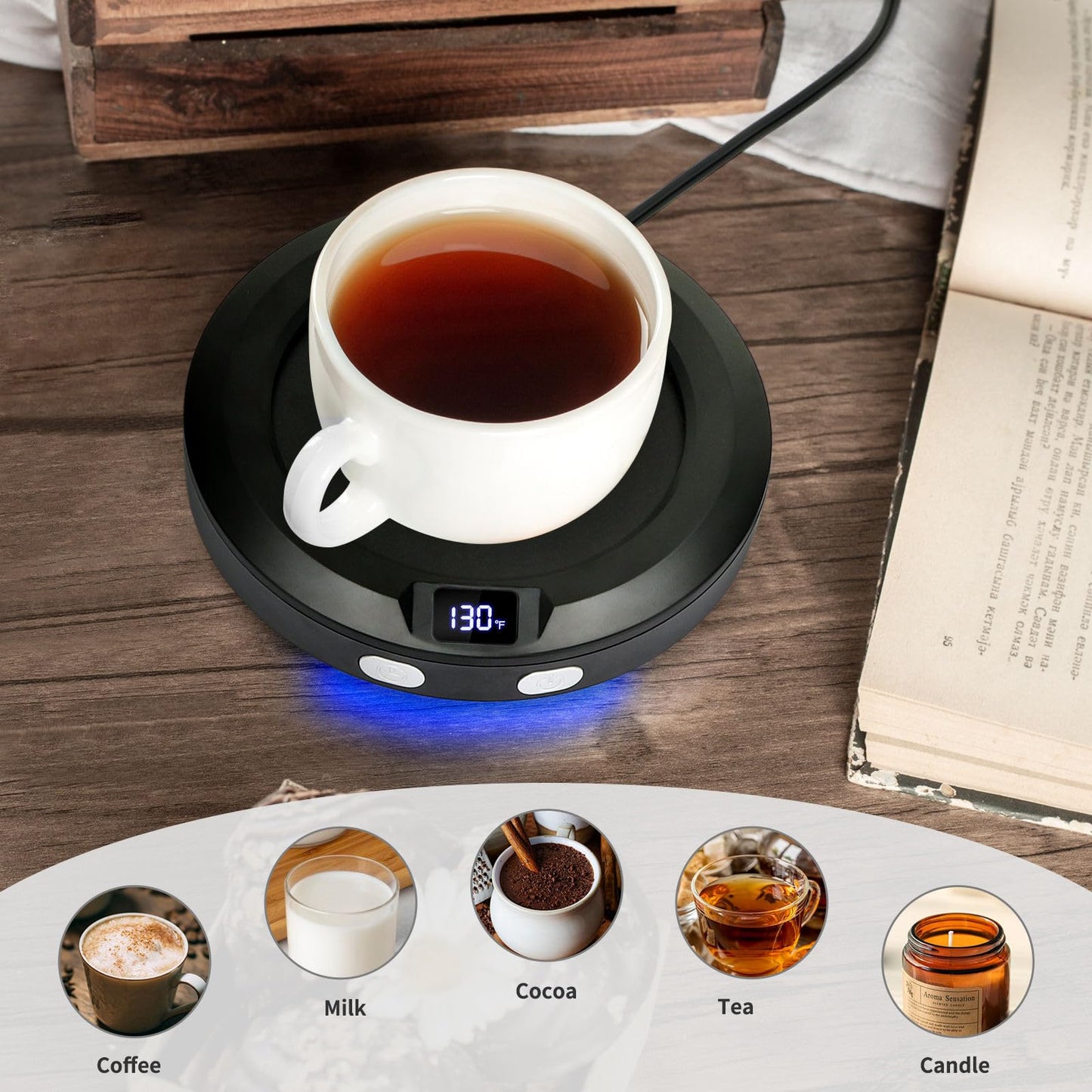 VOBAGA Coffee Mug Warmer with 2-12H Auto Shut Off & 3 Temperature Setting for Desk Candle Warmer Plate Coffee Accessories Gift（No Mug）