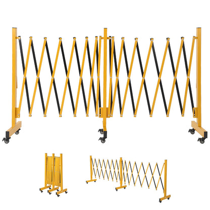 16FT Metal Expandable Mobile Barricade,Industrial Folding Security Gate Driveway Gate, Retractable Retractable Gate Outdoor,Folding Safety Barricade with Casters