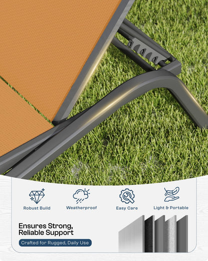 Patio Kingdom 3-Piece Patio Chaise Lounge Set with Side Table, Set of 2 Adjustable Pool Chairs and Aluminum Bistro Table, All-Weather Outdoor Furniture for Pool Deck, Patio & Tanning, Solar Orange