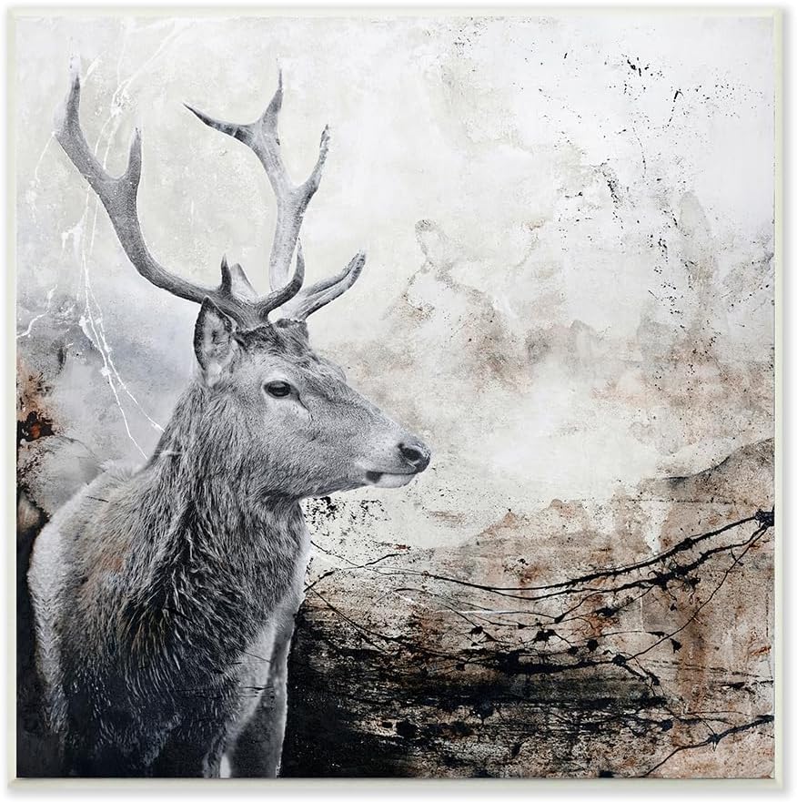 Stupell Industries Elk Antler Portrait Rustic Abstract Landscape Wall Plaque, 12x12, Brown by Design Fabrikken