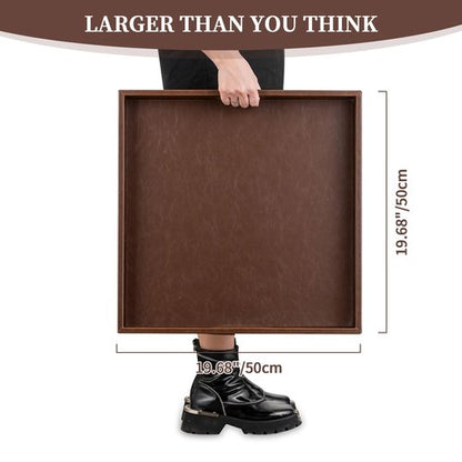 Hanobe Ottoman Serving Tray Large: 20'' Decorative Trays with Handles - Leather Coffee Table Decor for Extra Big Counter Home Living Room - Oversized