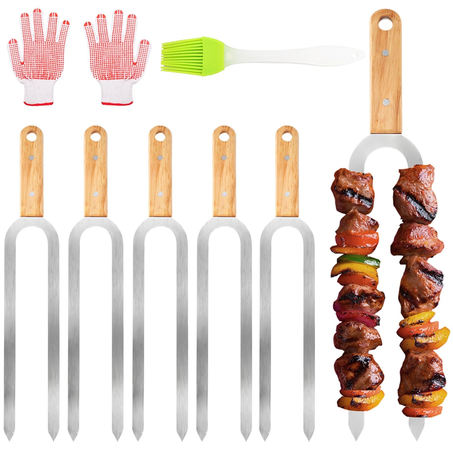 Anyuecoco Kabob Skewers for Grilling,6 PCS - 17 Inch Double Prong Skewers for kabobs,Stainless Steel Skewer,Flat Metal Skewer,Perfect For Meat,Chicken,Sausages,Veggies,Seafood