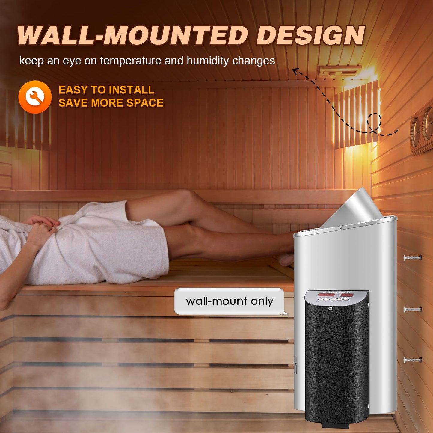 Mxmoonant Sauna Heater, 6KW 220V Electric Sauna Heaters Digital Control Sauna Stove Dry Steam Sauna Bath for Home Hotel Spa Max. 300 Cu.ft with Sauna Hygrothermograph