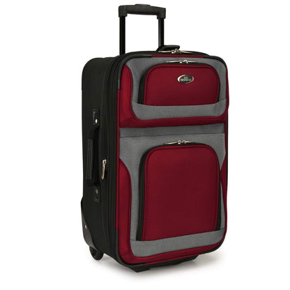 U.S. Traveler New Yorker Lightweight Expandable Rolling Luggage, Red/Gray, 4-Piece Set