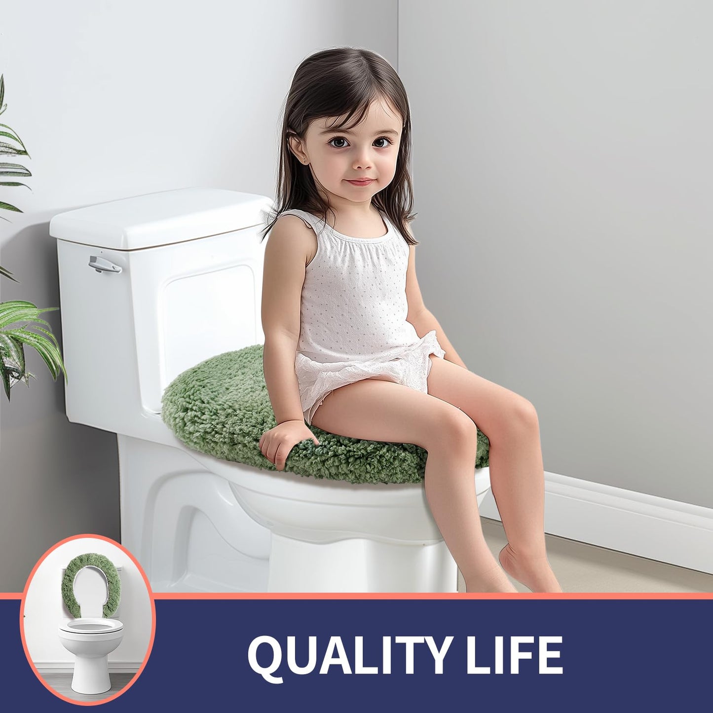 Baahrnom Luxury Soft Microfiber Toilet Lid Cover Machine Washable Solid Toilet Seat Cover 17.5" x 15" Adjustable Rubber Backing Fits Most 16-17.5" L x 14-16" W Round Oblong and Elongated Toilet Seat