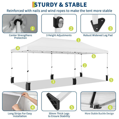 10X20Ft Pop Up Canopy Tent with 5 Removable Sidewalls & PE Windows, Wedding Party Tent Outdoor Waterproof UV50 Canopy Event Shelter Tents for Parties Car Port Vender Events, White