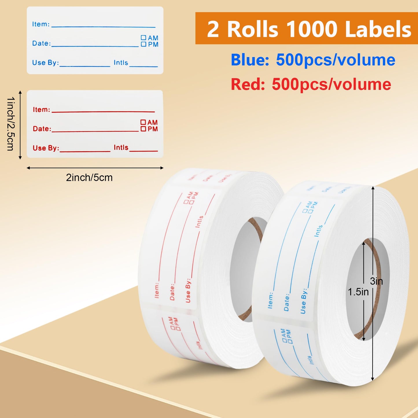 1000Pcs Food Labels, AIMEIKI 2 Rolls 1 x 2 Inch Removable Date Stickers Waterproof Food Storage Stickers for Freezer, Refrigerator, Food Containers Easy Clean No Residue