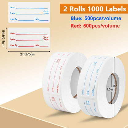 1000Pcs Food Labels, AIMEIKI 2 Rolls 1 x 2 Inch Removable Date Stickers Waterproof Food Storage Stickers for Freezer, Refrigerator, Food Containers Easy Clean No Residue