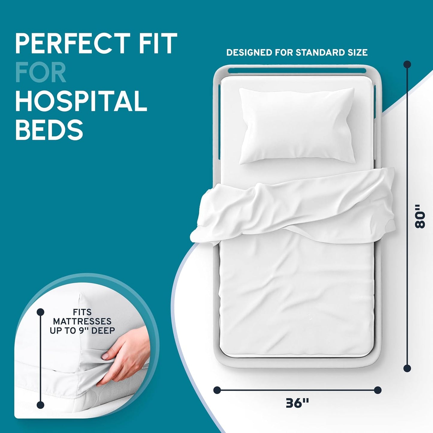 White Classic Fitted Hospital Bed Sheets, Cotton with 200 Thread Count, Size: 36" x 80" x 9"