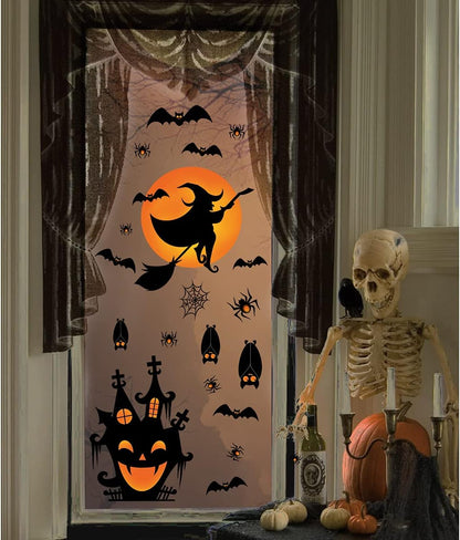 Extra Large Halloween Decorations Window Clings Decor, Spooky Witch Black Cat Pumpkin Silhouette Stickers, 4 Sheets