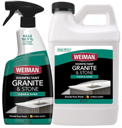 Weiman Disinfecting Granite Cleaner & Polish Value Pack - (1) 24 oz Spray Bottle, (1) 64 oz Refill