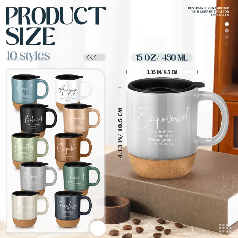 Didaey 10 Pcs Christian Coffee Mugs Mothers Day Gifts for Church Women Men Bulk 15 oz Bible Verses Religious Inspirational Cups with Cork Bottom for Study Group Coworker Sunday School Teacher Gifts
