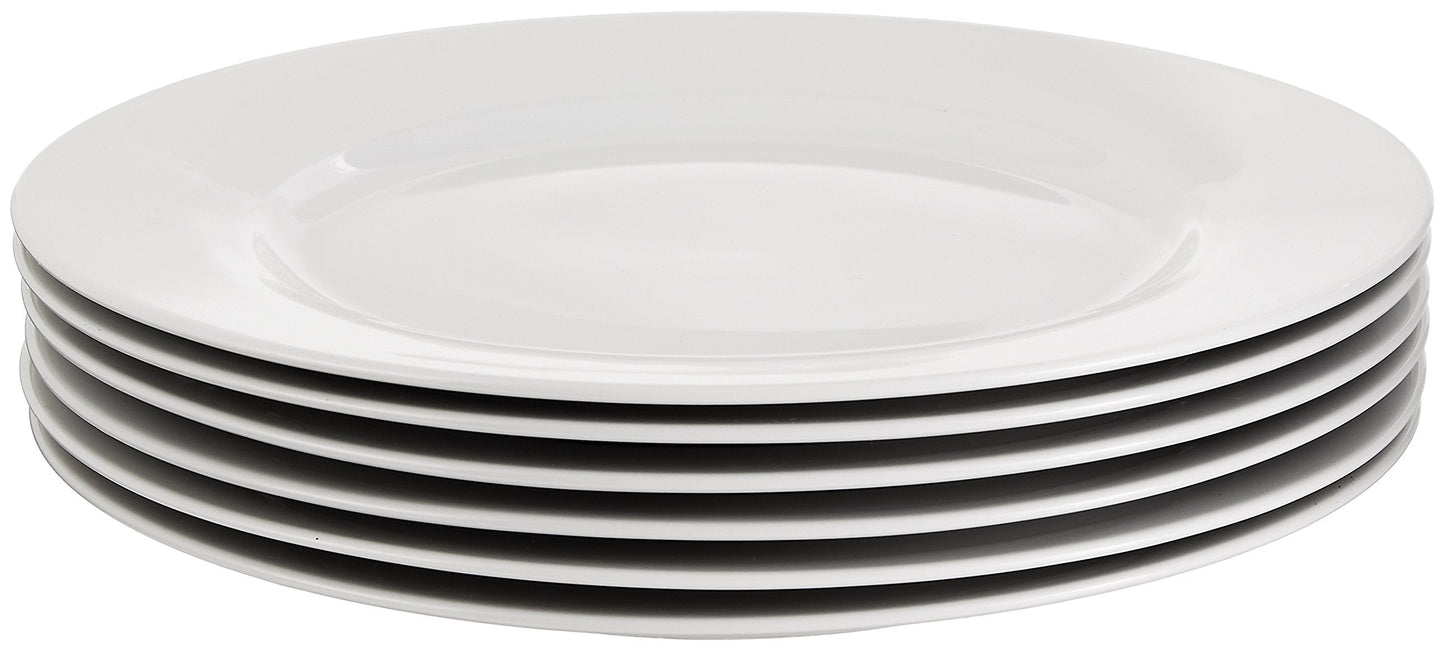 Amazon Basics 6-Piece White Dinner Plate Set, Microwave and Dishwasher Safe for Everyday Use, 10.5 inches