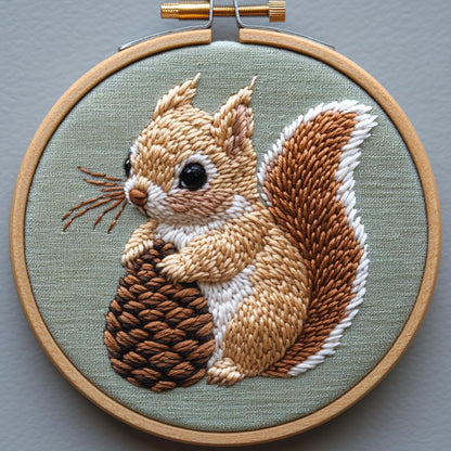 Punch Needle Kit for Beginners, Punch Stitching Kit for Adults, Needle Punch Kits for Adults, Squirrel Holding a Pine Cone, DIY Embroidery Set for Art Crafts & Festival Decoration