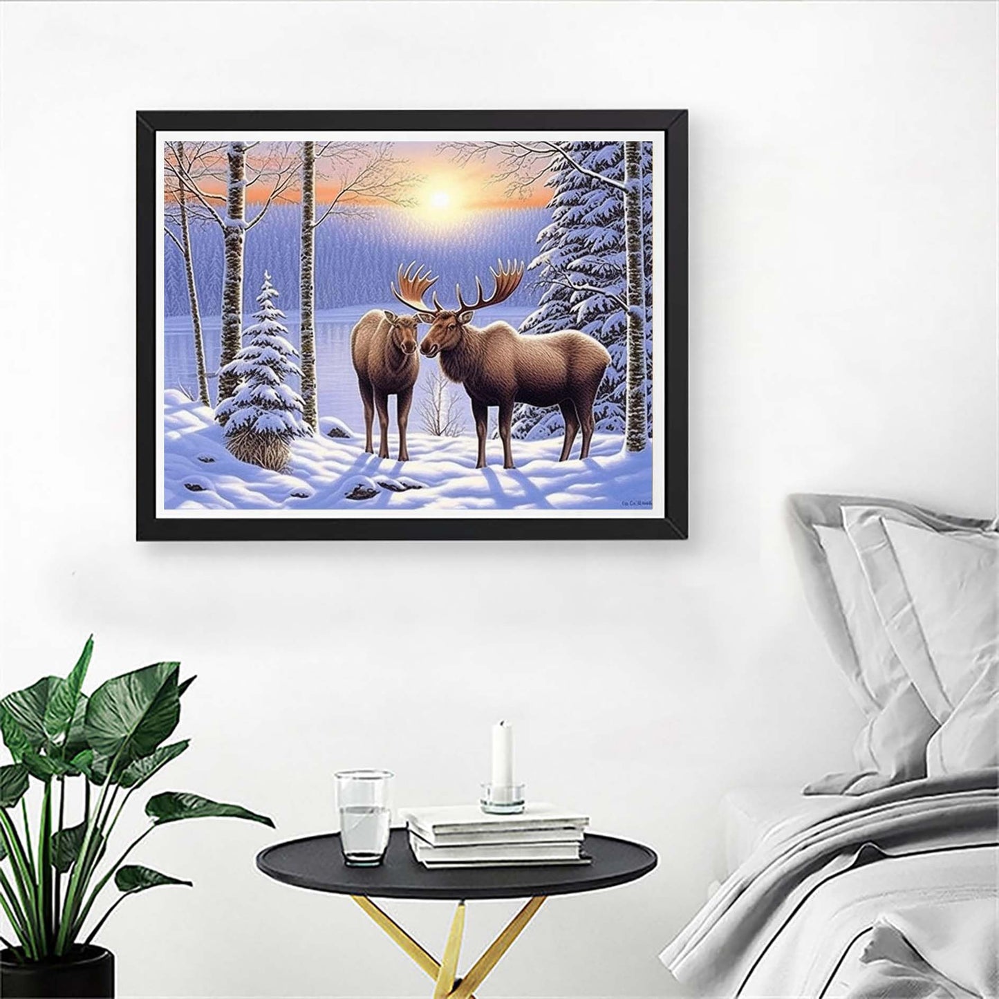 Diymood DIY 5D Diamond Painting by Number Kits, Diamond Painting Moose Winter Forest Paint with Diamonds Arts for Adults Full Drill Canvas Picture for Home Wall Decor 40x50cm(16x20inch)