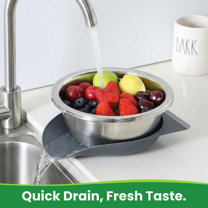 3.5QT Hands-Free 304 Stainless Steel Strainer and Colander with Self-Draining Base, Kitchen Microporous Strainers for Rice Pasta Fruits and Vegetables