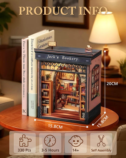 Cutefun Book Nook Kit - DIY Miniature Dollhouse Library Kit for Adults and Teens, Tiny House Building Bookshelf Insert Decor with LED Light, Gifts for Family and Friends (Jack's Bookery)