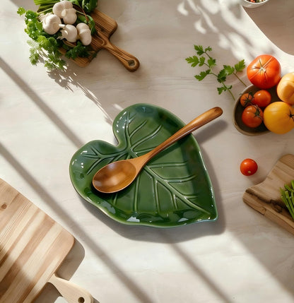 Ceramic Spoon Rest Set of 2, Leaf Spoon Holder for Stove Top & Kitchen Counter, Keeps Counters Clean, Heat Resistant & Dishwasher Safe, Cute Green Kitchen Decor Gift
