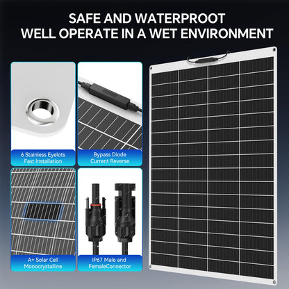 200W Flexible Solar Panel 23.5% High Efficiency Monocrystalline – Ultra Lightweight & Bendable, Perfect for RV Boat Van Off-Grid Power Systems (200W 1pack)