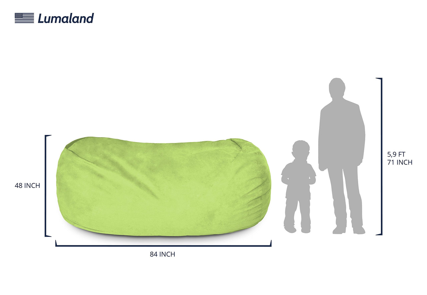 Lumaland Luxurious Giant 7ft Bean Bag Chair with Microsuede Cover - Ultra Soft, Foam Filling, Washable XXL Bean Bag Sofa for Kids, Teenagers, Adults - Sack Chair for Dorm, Family Room - Light Green