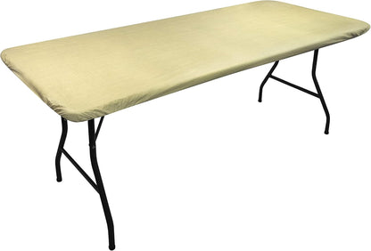 Deluxe Elastic Edged Flannel Backed Vinyl Fitted Table Cover - Basketweave (Beige) Pattern - 4' x 30" - Covers For The