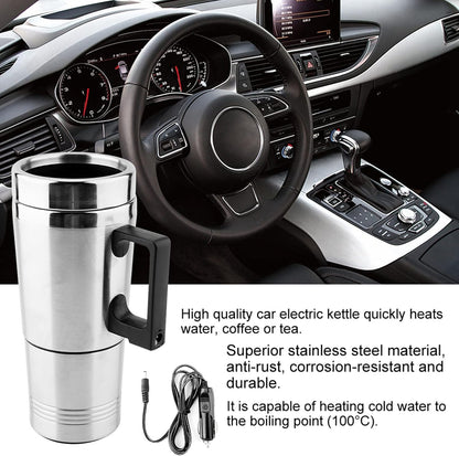Travel Kettle, 350ml 150ml 12V Portable Electric Car Kettle, Stainless Steel Car Coffee Mug Kettle for Heated Water Cup