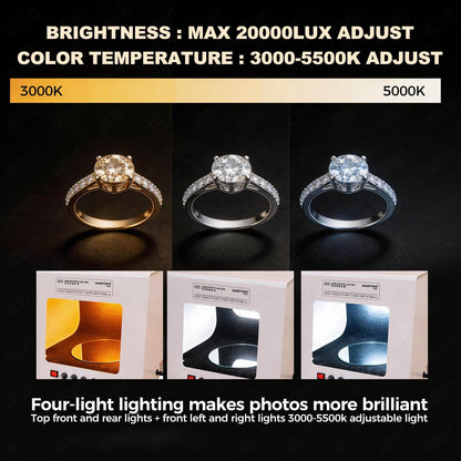Pro Jewelry Photography Light Box Kit 3000-5500K with Adjustable Turntable, Premium Photo Studio Setup for Stunning Gemstone & Jewelry Images, Customizable Speed & Color Temperature(Tb20)