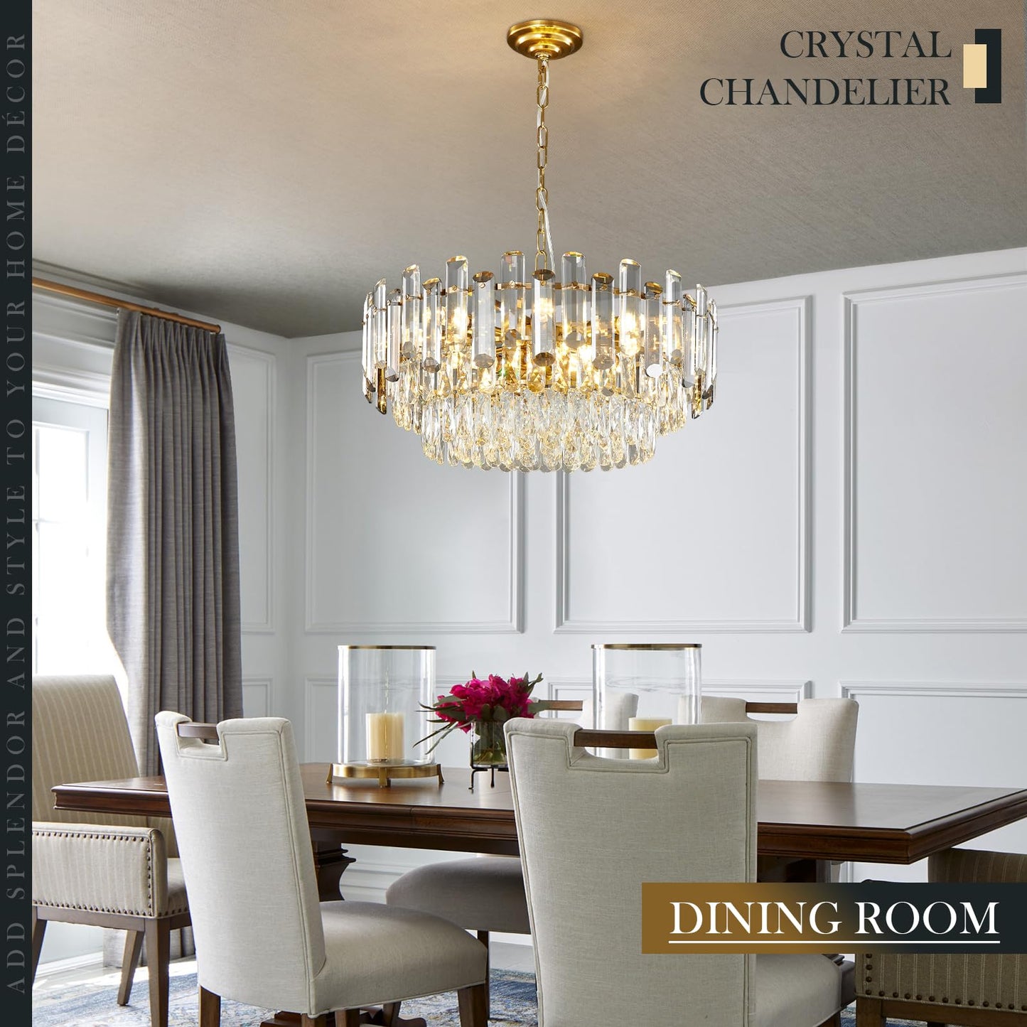 XIAOQIWU Gold Crystal Chandelier 23.6" Modern Crystal Pendant Light 3-Tier12-Light Ceiling Pendant Light Fixture for Dinning Room Living Room Foyer