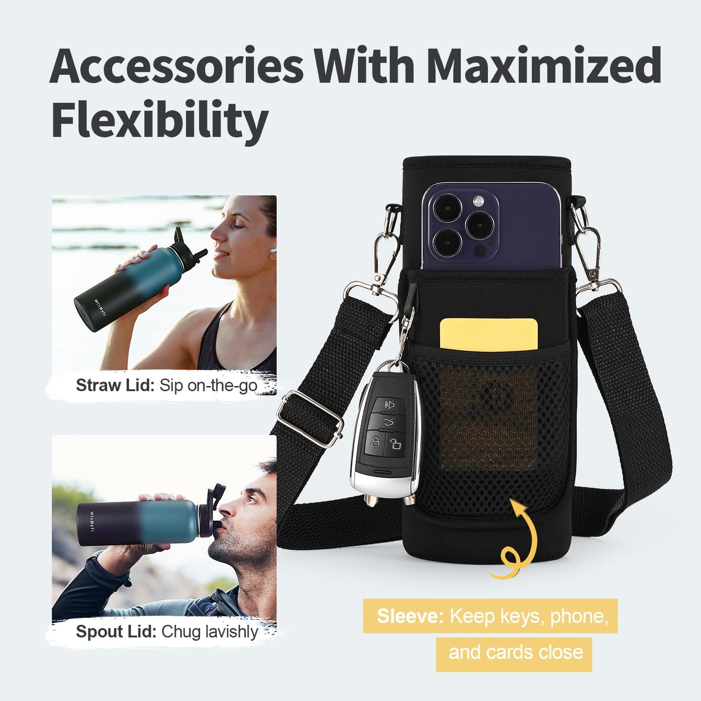 WixByti 40 oz Insulated Water Bottle with Straw (Cold for 36 Hrs), Stainless Steel Triple Wall Vacuum Sports Water Jug, Leakproof Hydro Cup Flask with Paracord Handle & Straw Spout Lids & DIY Stickers