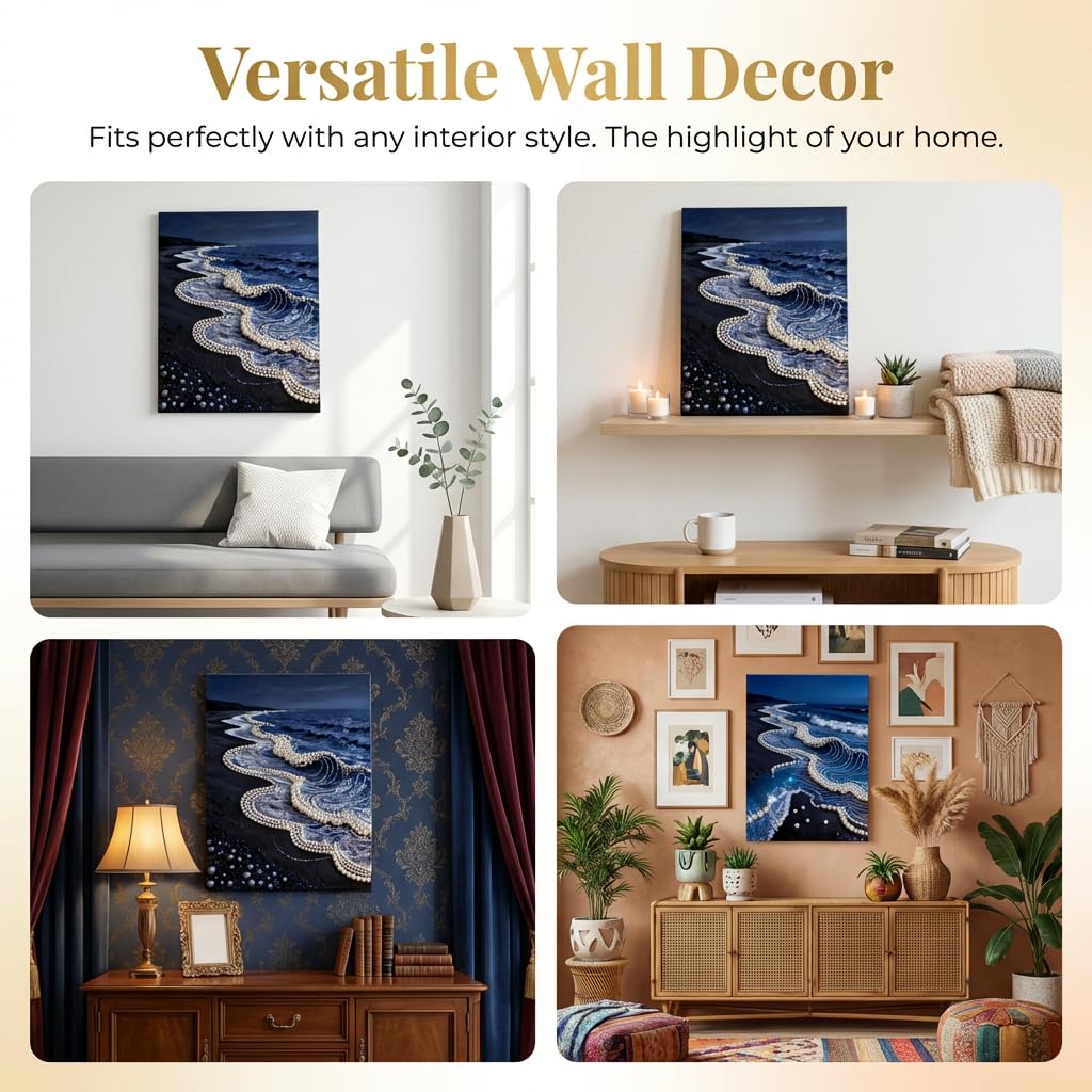 vhemo DIY 3D Pearl Painting Kit with Wooden Frame - Upgraded Diamond Art Kits for Adults, Ready to Hang Gem Painting, Relaxing Paint by Numbers, Creative Mosaic Craft (Serene Beach)