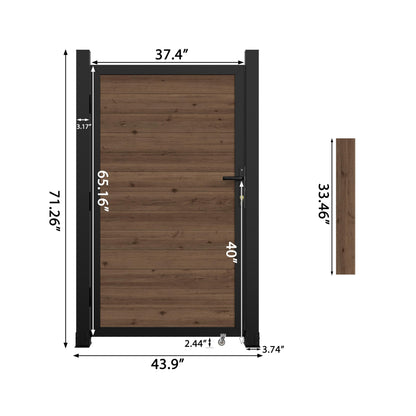 BlueWish 6 x 3 FT Cedar Wood Fence Gate Kit, Board-on-Board Privacy Fence Gate, Aluminum Frame with Security Lock System, Outdoor Garden Yard Complete Gate Kit for Backyard, Pool, Brown