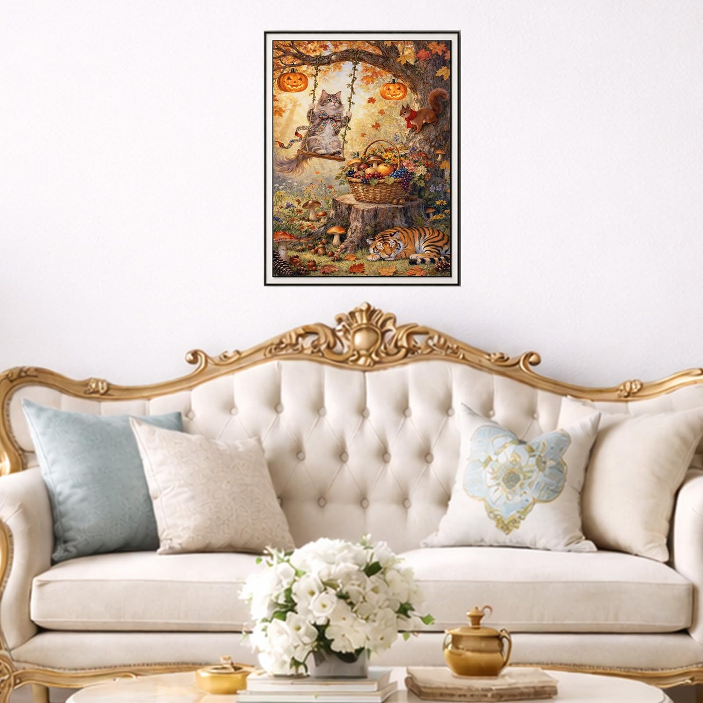 IOHEFY Autumn Cat Pumpkin Diamond Painting 12 x 16 Inch Full Drill Acrylic Diamond Art DIY Crystal Rhinestone Fall Animal Fantasy Artwork Nano Pearlescent Canvas Wall Decor Gift