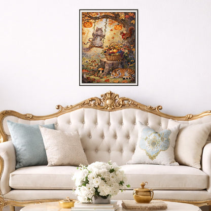 IOHEFY Autumn Cat Pumpkin Diamond Painting 12 x 16 Inch Full Drill Acrylic Diamond Art DIY Crystal Rhinestone Fall Animal Fantasy Artwork Nano Pearlescent Canvas Wall Decor Gift